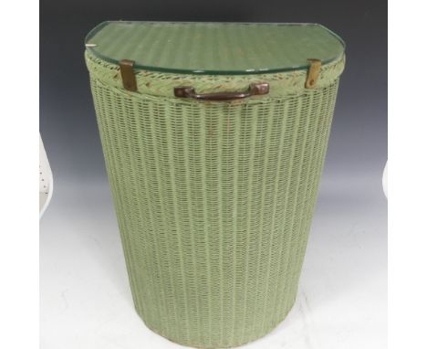 A Lloyd Loom linen Basket, painted in green, with hinged top, W 39cm x D 31cm x H 57cm, together with a vintage red rotary Te