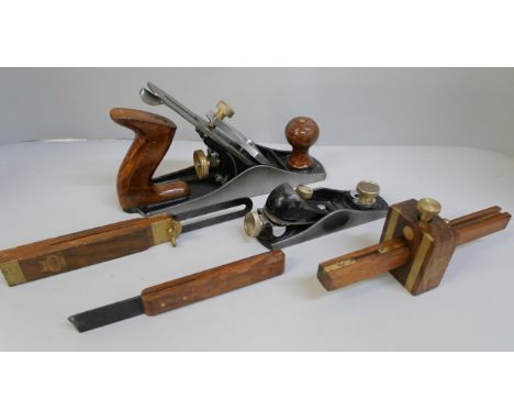 Five 'Faithfull' tools including two planes 