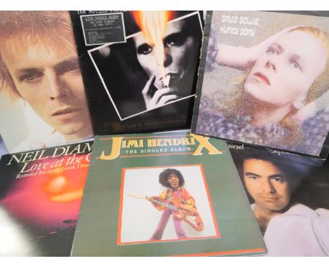 A collection of LP records, David Bowie, Neil Diamond and Jimi Hendrix