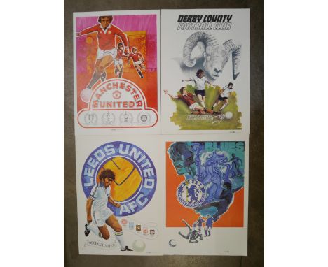 A set of seven vintage Football Club posters, printed by Activity Promotions Ltd in Nottingham in 1980s including Nottingham 