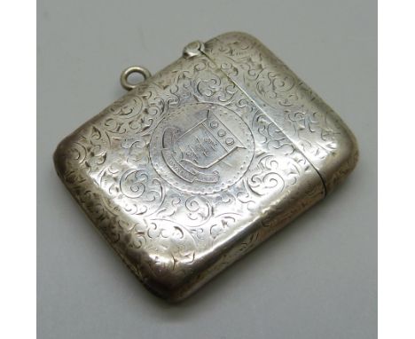 A Victorian silver vesta case, Army Ordnance Corps, Birmingham 1892