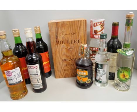 Smirnoff vodka, red wine, Glenlivet whisky and other assorted bottles of wines and spirits **PLEASE NOTE THIS LOT IS NOT ELIG