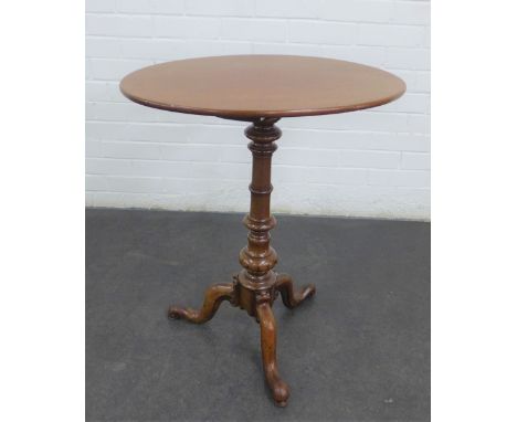 Mahogany baluster pedestal table with circular top and outswept tripod legs with pad feet, 74 x 62cm  