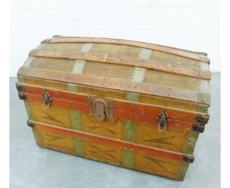 Vintage dome top trunk, painted with a faux  wood effect, 50 x 76cm 