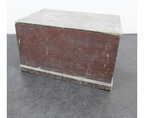 Vintage stained pine trunk with iron handles to the sides, 56 x 94cm 