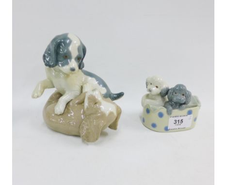 Two Nao dog figure groups, with printed backstamps, tallest 14cm (2) 