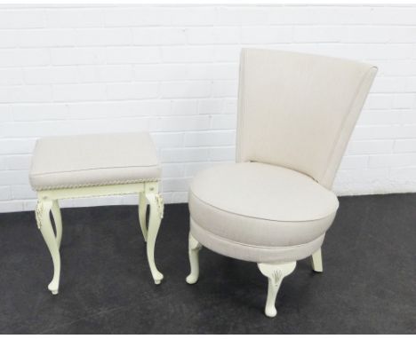 Modern bedroom chair and footstool with light beige upholstery, 77 x 54cm (2) 