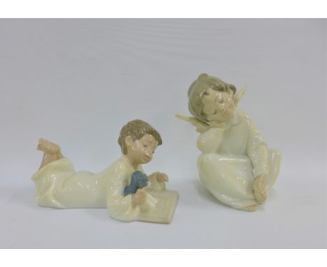 Lladro figure of an angel and Nao figure of a boy, with printed backstamps, tallest 15cm (2) 