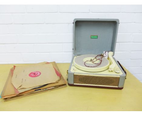 A small Marconiphone record player and a selection  of records (a lot) 32 x 17cm 