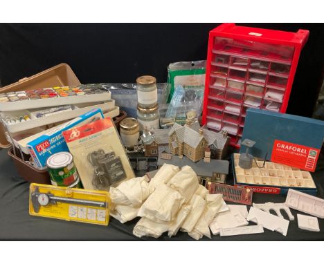 Model Railway construction equipment including; Glass fibre matting, display lettering, fine granite track ballast, serving c