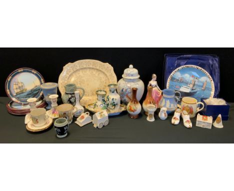 Ceramics - Wedgwood powder blue jasperware,  Masons Ironstone,  Royal Doulton Grate Ships of Discovery collectors plates,  cr