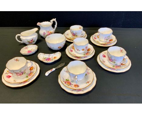 A Royal Crown Derby Derby Posies pattern tea set, for six. 