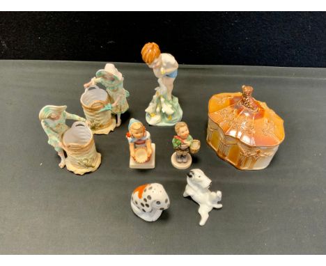 Brampton stoneware tobacco box and cover, with tamper, spaniel finial;  Royal Worcester figure, Young Farmer, 3433, designed 