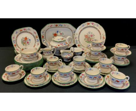 A Copeland Spode ‘Chinese Rose’ tea service for twelve including tea pot, sugar bowl and milk, twelve tea cups and saucers, t