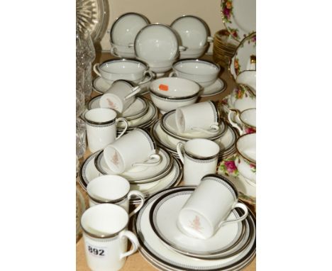 A ROYAL DOULTON 'SARABANDE' H5023 PART DINNER SERVICE, comprising eight coffee cups and saucers, a sugar bowl, eleven tea pla