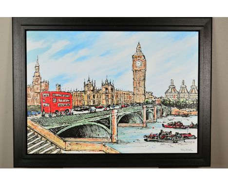 PHILLIP BISSELL (BRITISH CONTEMPORARY), 'The Place to Be', a limited edition print of London depicting Big Ben , the Houses o