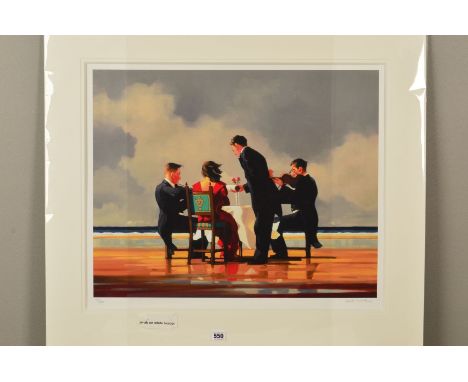 JACK VETTRIANO (SCOTTISH 1951) 'Elegy for the dead Admiral', a limited edition print of a butler, musicians and a lady in a r