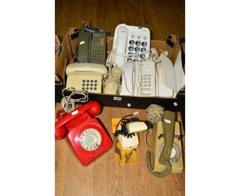 VARIOUS TELEPHONES, to include Ericofon 700 with leaflet, red BT phone, Big button BT phone etc