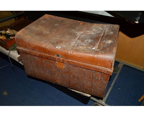 A VINTAGE TIN TRUNK and two double folding screens (3)       