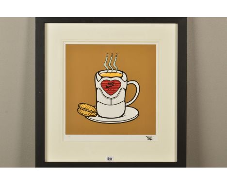 PINS (BRITISH CONTEMPORARY), 'Nice Cuppa I', a limited edition print, 6/25, a trainer in the shape of a tea cup, framed, size