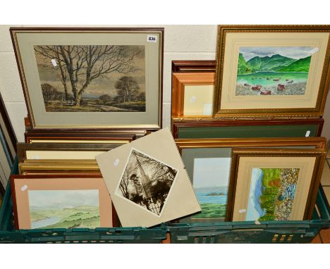 TWO TRAYS OF WATERCOLOUR PAINTINGS BY MIDLANDS ARTIST DEREK FELLOWS, to include landscapes of British and Continental scenes,