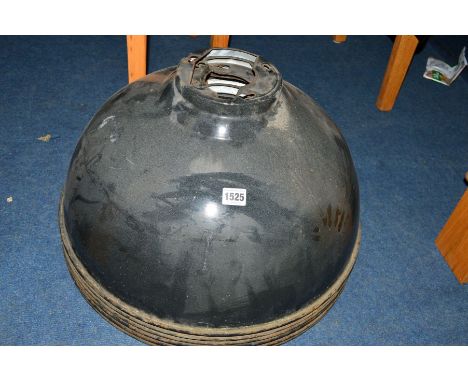 A SET OF SIX SLATE COLOURED ENAMEL DOMED SHADES, diameter 53cm