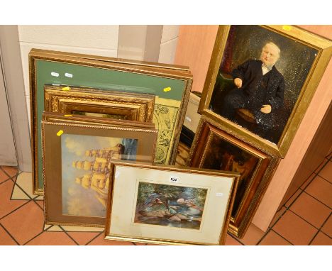 PAINTINGS, PRINTS AND MAPS etc, to include late 19th Century/early 20th century oils, indistinctly signed, watercolour of a K