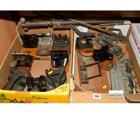 A COLLECTION OF TWELVE VINTAGE DOUBLE HOLE PUNCHES, and a Wilson Jones Hummer adjustable three hole punch together with a vin