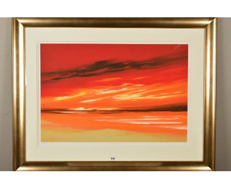 JONATHAN SHAW (BRITISH CONTEMPORARY), 'Crimson Contours III',  a limited edition print of a sunset sky, 151/195, signed, size