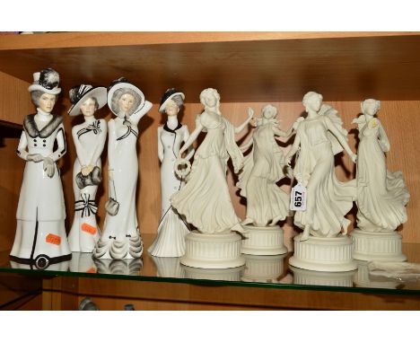EIGHT VARIOUS FIGURINES, to include four limited edition Wedgwood from the Dancing Hours Collection (the first and fourth fig