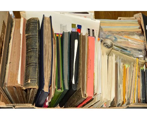 A BOX OF EPHEMERA 1920'S/1930'S PHOTOGRAPHS ETC, to include postcards, photograph albums, cigarette card albums (fixed in), v