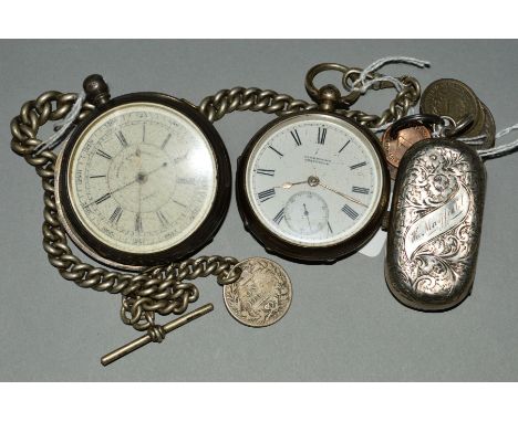 AN EDWARDIAN SILVER SOVEREIGN AND HALF SOVEREIGN CASE, Birmingham 1901, with coins drilled on a hanging loop, together with a