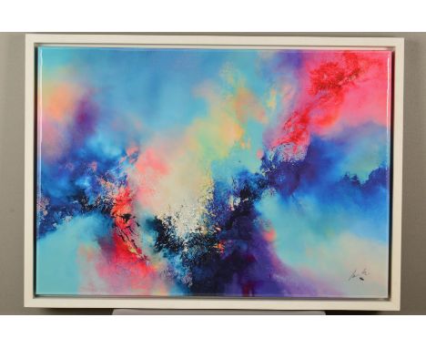 SIMON KENNY (IRISH 1976), 'In the Far Away', a limited edition box canvas print, an abstract study of a galaxy, 61/195, frame