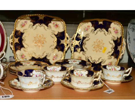 COALPORT 'BLUE BATWING' PART TEAWARES, to include two cake plates, four cups, three saucers and seven side plates (very stain
