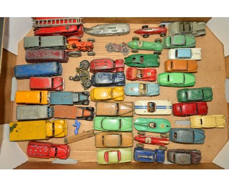 A QUANTITY OF UNBOXED AND ASSORTED PLAYWORN DIECAST VEHICLES, to include Dinky Toys Rover 75, No.156 in two tone green and Be