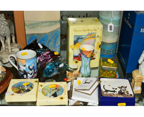 A GROUP OF CERAMICS AND GLASSWARE to include two stoneware vases by Sarah Perry, Goebel boxed and loose Rosina Watchmeister t