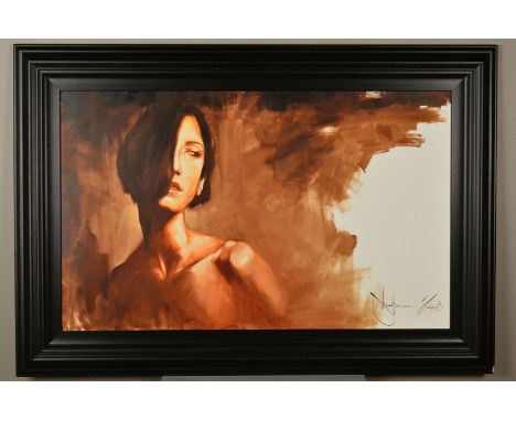 IGOR SHULMAN (RUSSIAN CONTEMPORARY), 'Roth', a head and shoulders portrait of a female figure, signed lower right, oil on boa