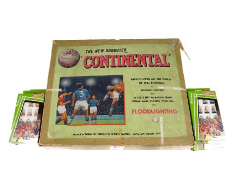 A Subbuteo ‘Continental’ table football, in its box; together with six boxed Subbuteo teams, comprising: Leeds United, Englan