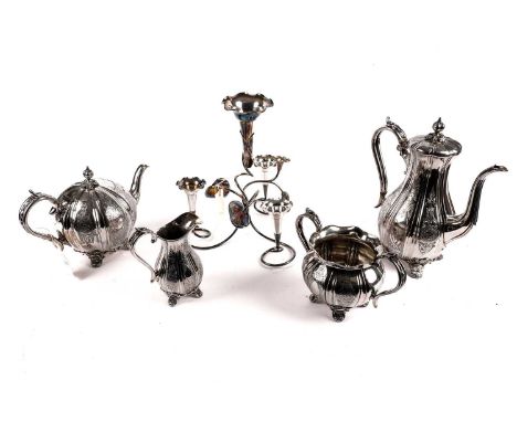 A Victorian silver plated four-piece tea and coffee service, by James Dixon &amp; Sons, Sheffield, with elaborate engraved fo