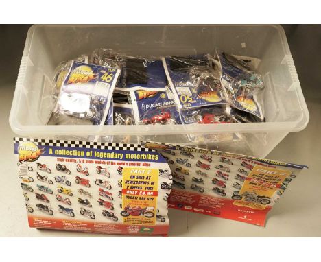 A collection of MegaBikes model motorcycles, 1:18 scale, each in original packaging, one box. 