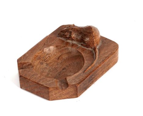 A Robert ‘Mouseman’ Thompson carved oak ashtray, of rectangular form, with mouse figure in high relief, 10 x 7cms wide.