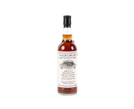A bottle of Hazelburn 21 year old single malt Scotch whisky, distilled 17/9/1999, bottled December 2020. Distilled and bottle