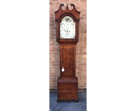 A WELSH 8-DAY LONGCASE CLOCK  the enamel dial with floral decoration to the break-arch and spandrels, subsidiary seconds dial