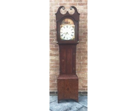 A 19TH CENTURY WELSH 30-HOUR LONGCASE CLOCK the enamel dial with date aperture, painted with shipping scenes to spandrels and