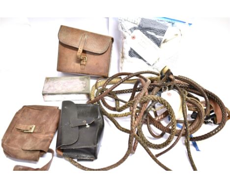 AN ASSORTMENT OF HUNTING ITEMS  to include eight thongs, three sandwich cases, two lacking the sandwich tins, and other items