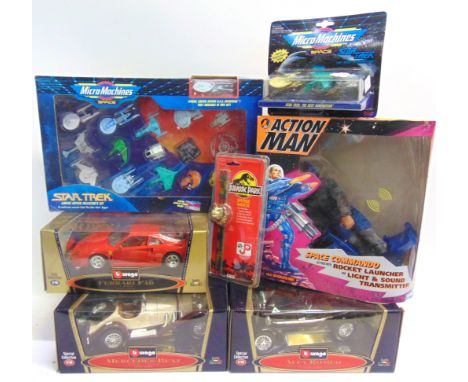 ASSORTED TOYS  comprising a Micro Machines Star Trek Collector's Set, boxed; three 1/18 scale Bburago diecast model cars, eac