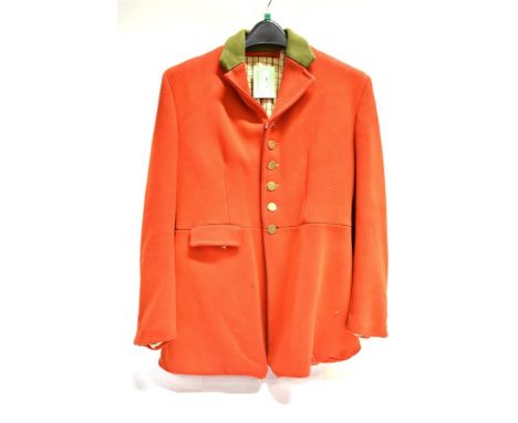 A GENTLEMAN'S RED SCARLET HUNTING JACKET with eight brass buttons, and four smaller brass buttons each engraved CW, together 