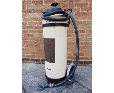 A SECOND WORLD WAR ERA FOAMITE 'FIRE FOAM FIRE ENGINE' TROLLEY FIRE EXTINGUISHER  the cylinder body painted cream, with an ap