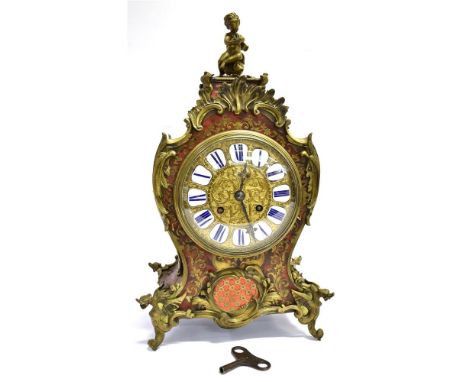 A 19TH CENTURY FRENCH GILT METAL MOUNTED BOULLE MANTLE CLOCK the dial with enamel Roman numerals, the 8-day Vincent et Cie mo