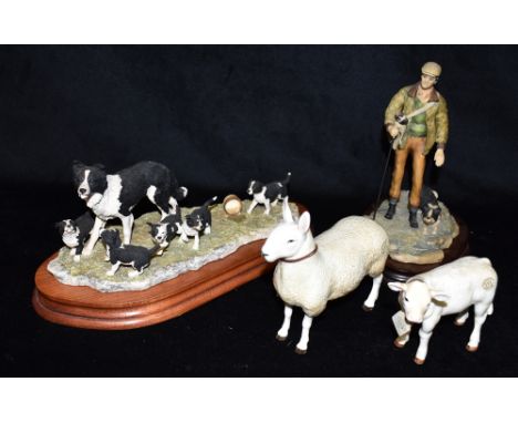 TWO BORDER FINE ARTS GROUPS:  SOC6 'Wait for Me' and another figure of a shepherd with sheepdog, and two Border Fine Arts cer